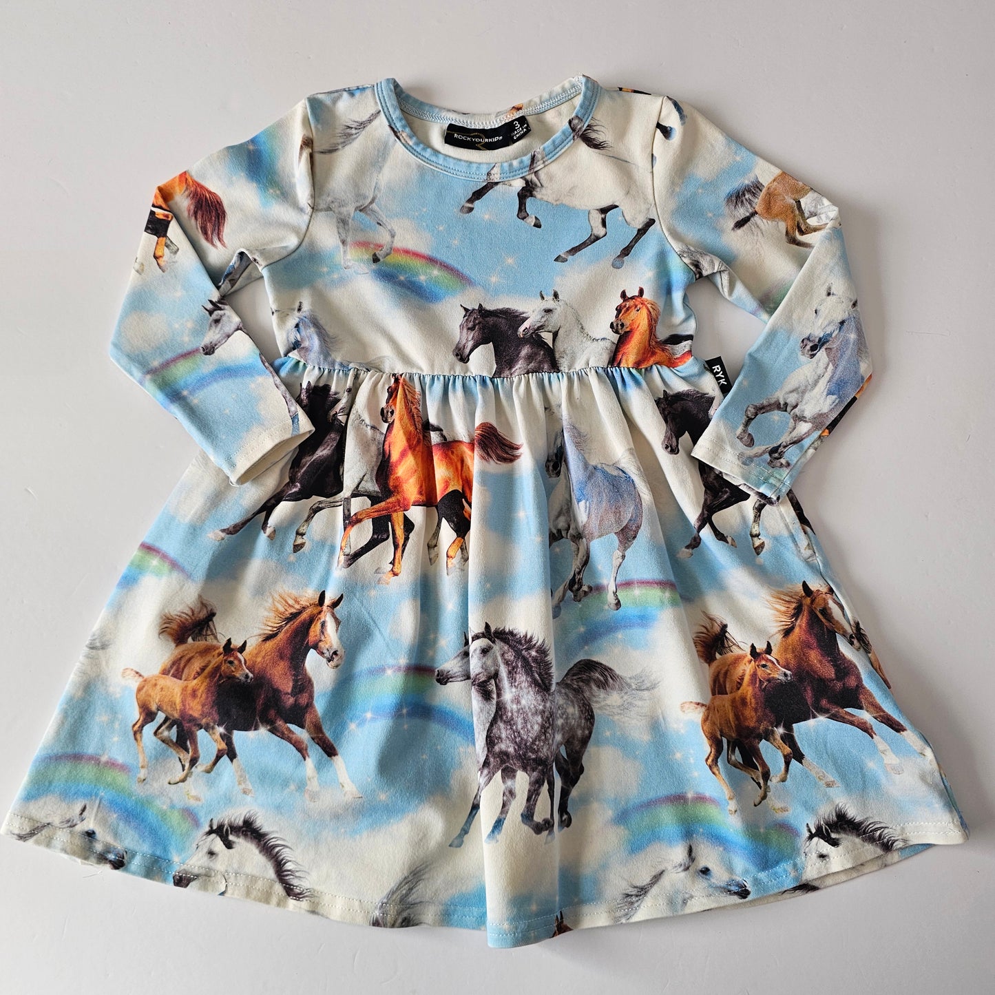 Rock your Kid Rainbow Horse Waisted Dress - Size 2