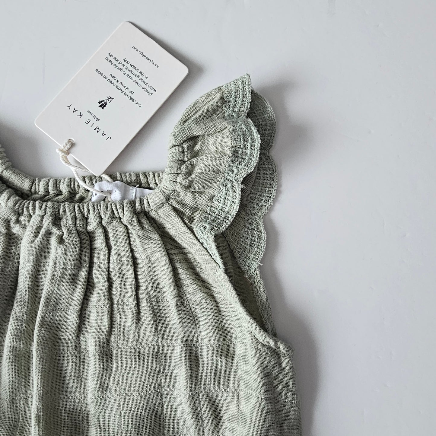 Jamie Kay Muslin Sage Lace Playsuit *BNWT* - Size 3-6m