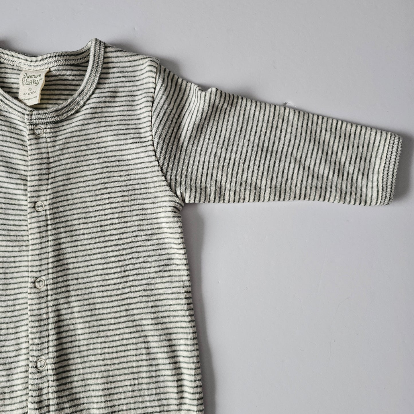 Nature Baby Olive Stripe Strech & Grow Onsie - Size 3-6m