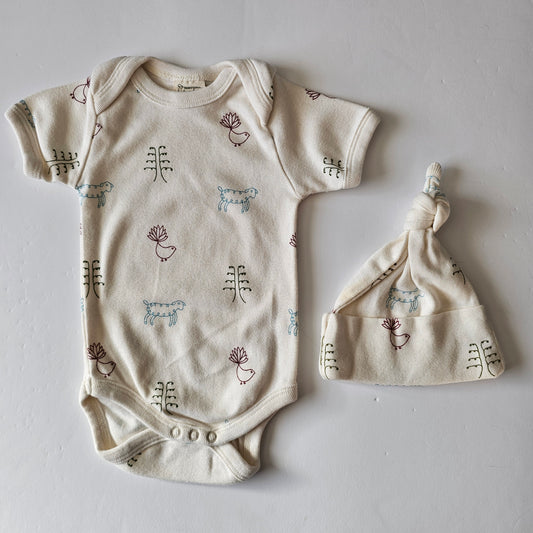 Nature Baby s/s Bodysuit & Beanie - Size 0-3m