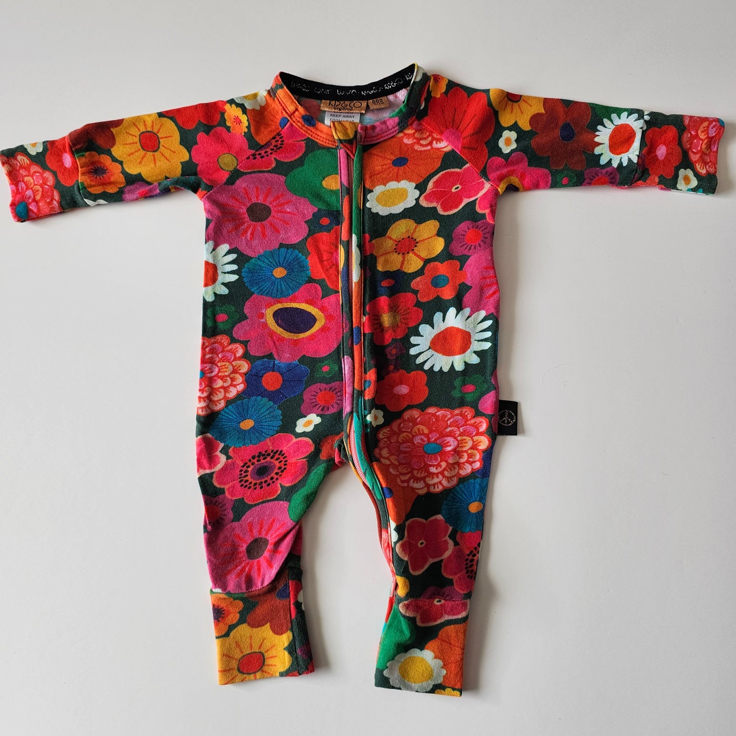 Kip & Co Flower Zip Onsie - Size 0-3m