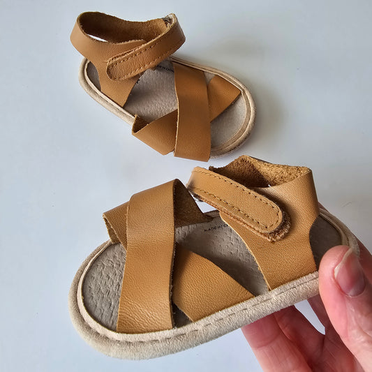 Pretty Brave Tan Soft Sole Baby Sandles - Size M