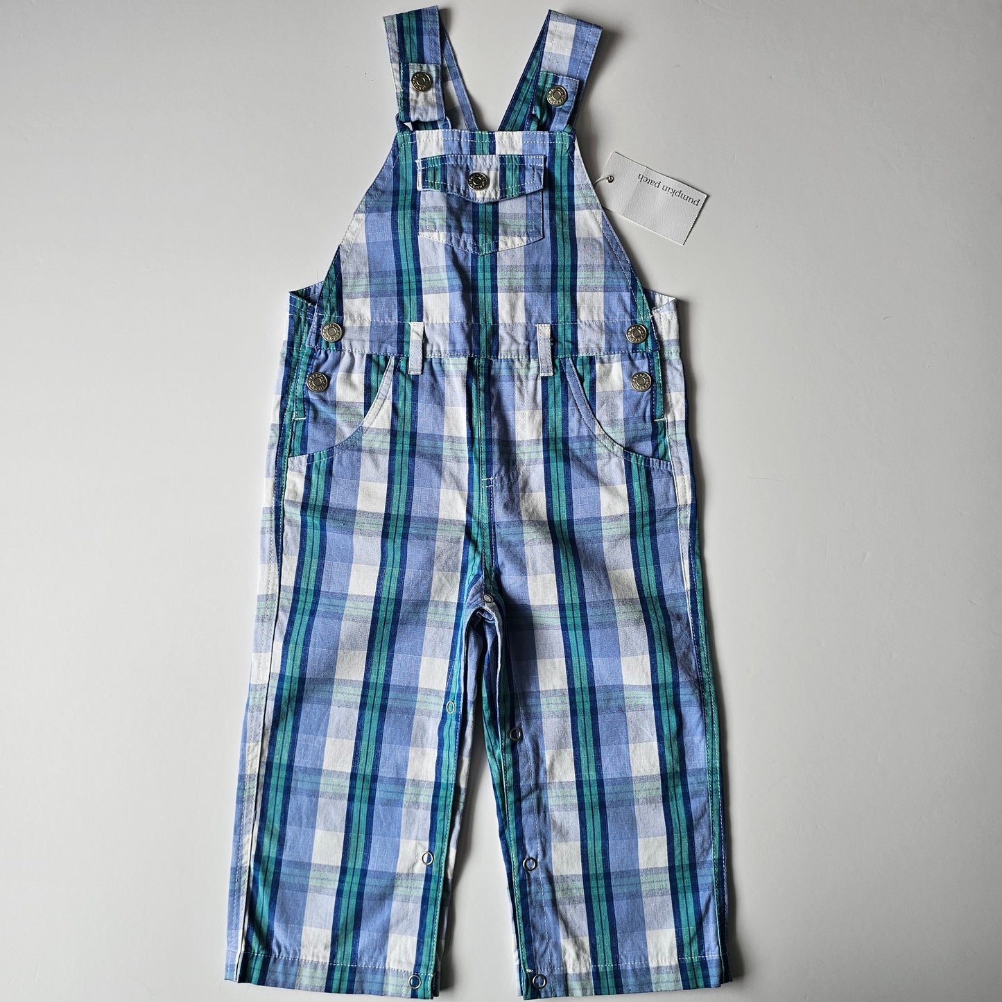 Pumpkin Patch Check Dungaree Overalls *BNWT* - Size 12-18m