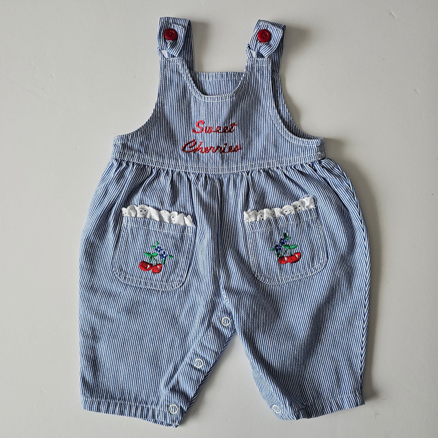 Sweet Cherries Stripe 100% Cotton Overalls - Size 0-3m