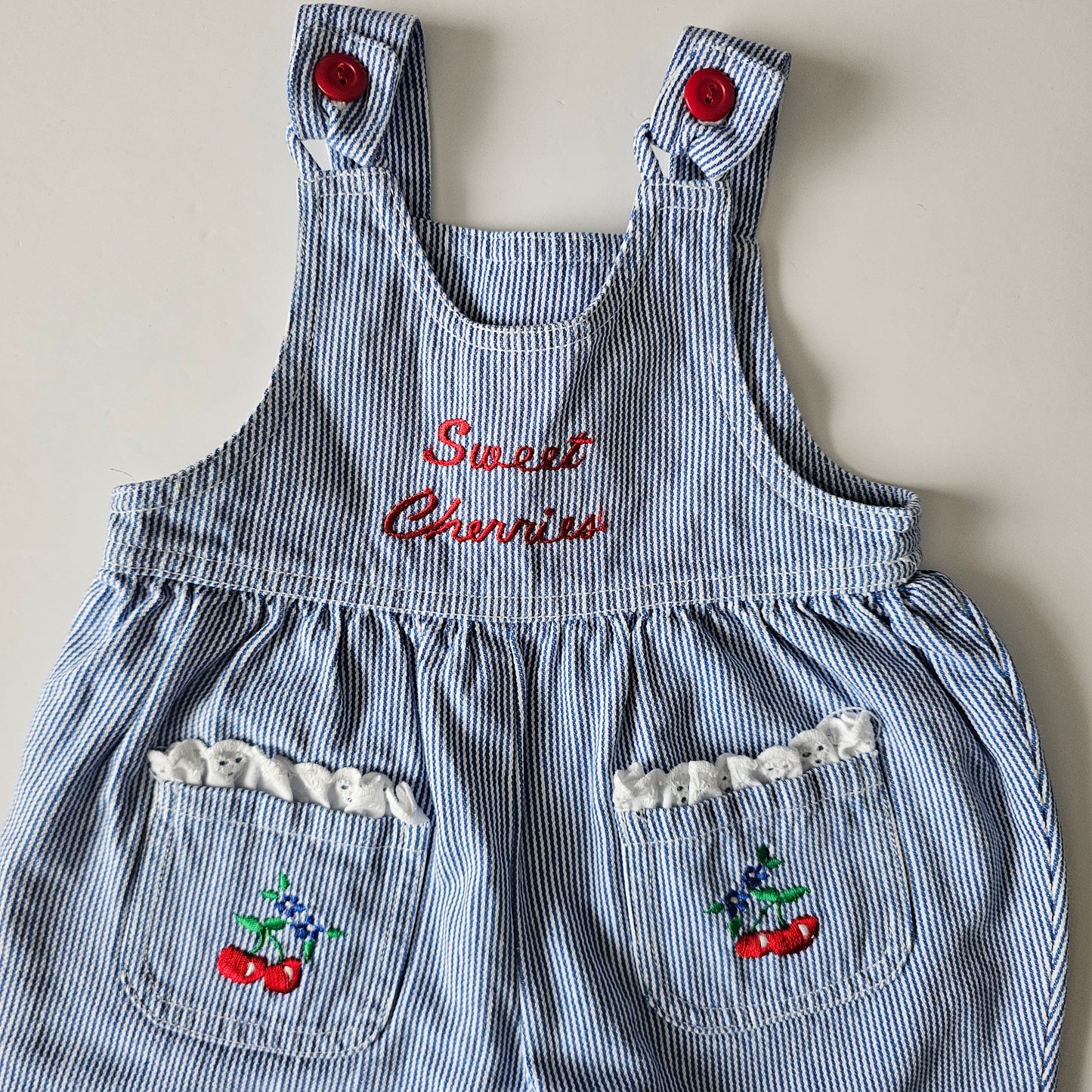 Sweet Cherries Stripe 100% Cotton Overalls - Size 0-3m