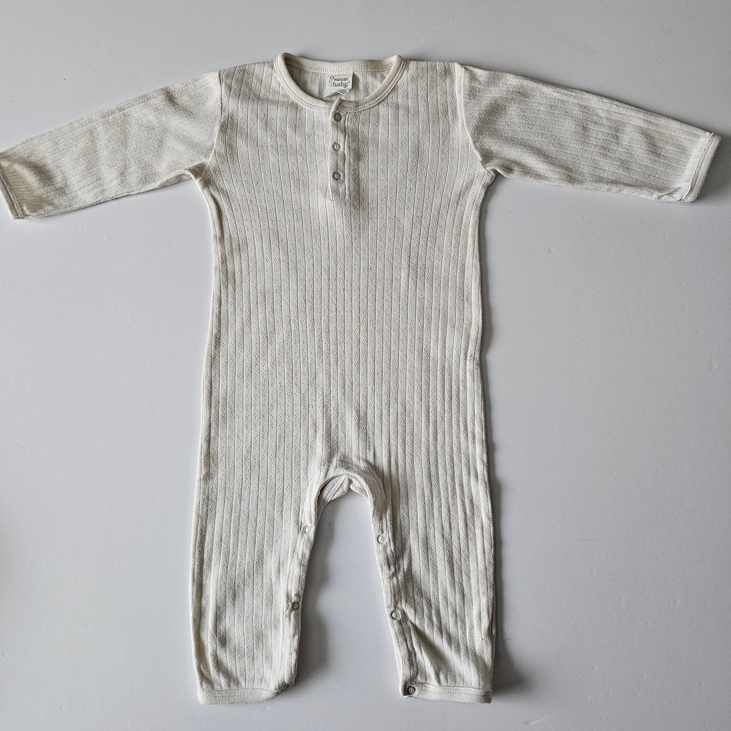 Nature Baby Pointelle Henley Sleep Suit (minor flaws) - Size 6-12m