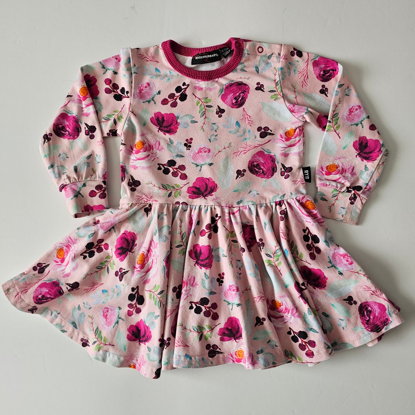 Rock your Baby Floral Waisted Bodysuit Dress - Size 18-24m