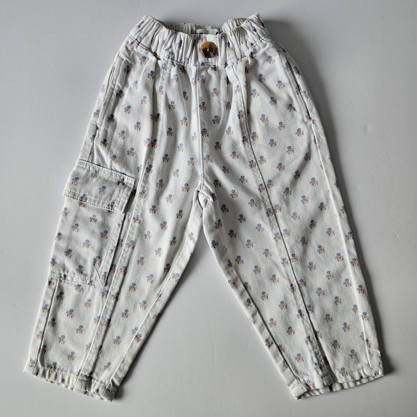 Cotton on Kids Floral Denim Cargo Pants - Size 2