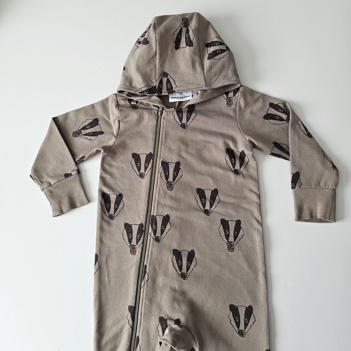 Mini Rodini Badger Hooded Zip Onsie (minor flaw) - Size 1