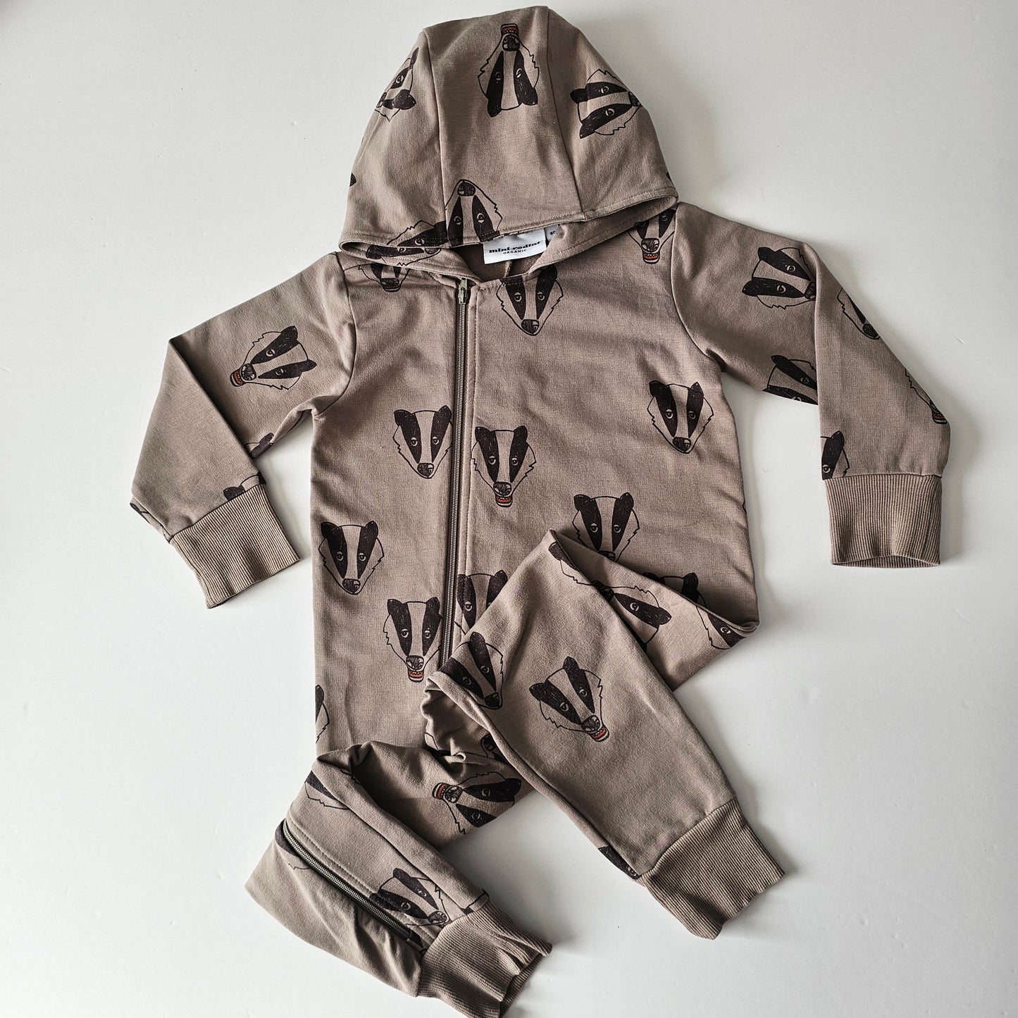 Mini Rodini Badger Hooded Zip Onsie (minor flaw) - Size 1