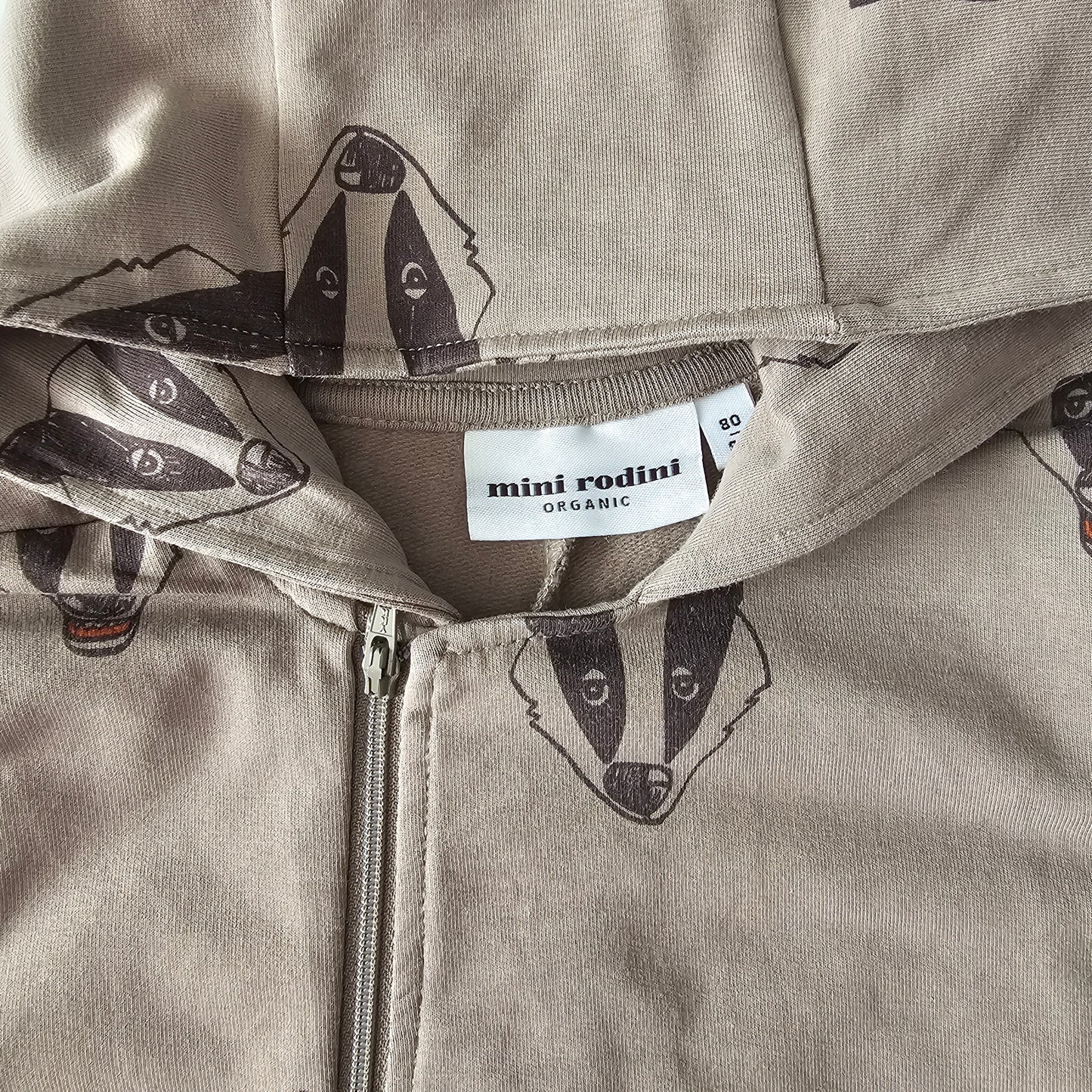 Mini Rodini Badger Hooded Zip Onsie (minor flaw) - Size 1