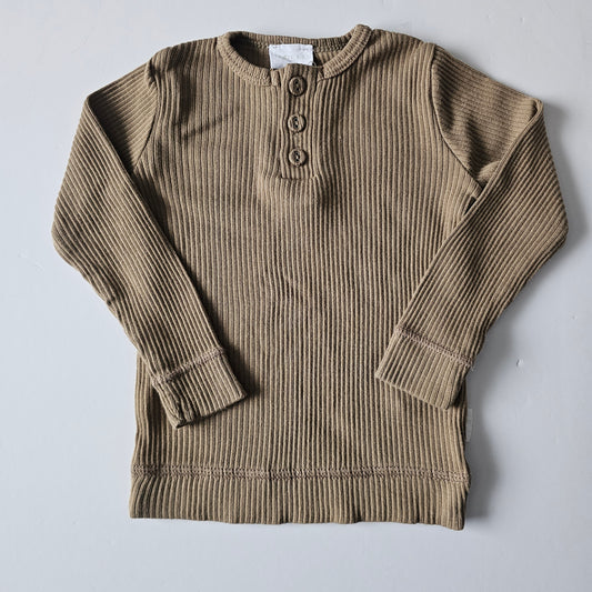 Jamie Kay Pecan Ribbed  Henley Top - Size 6-12m