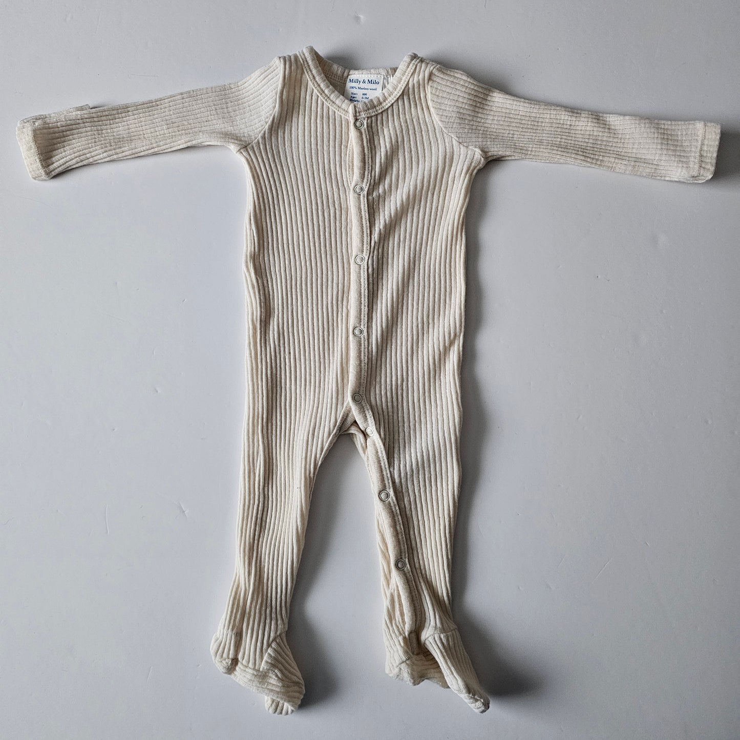 Milly & Milo Merino Ribbed Onsie - Size 0-3m