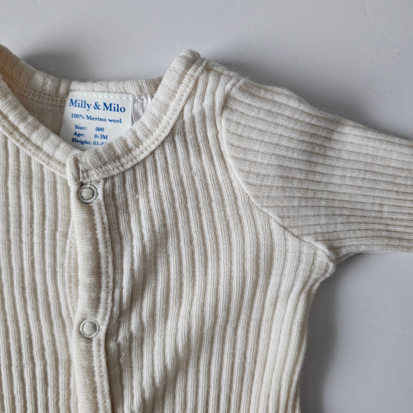 Milly & Milo Merino Ribbed Onsie - Size 0-3m