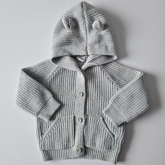 Jamie Kay Smoke Marle Bear Knit Cardigan- Size 6-12m