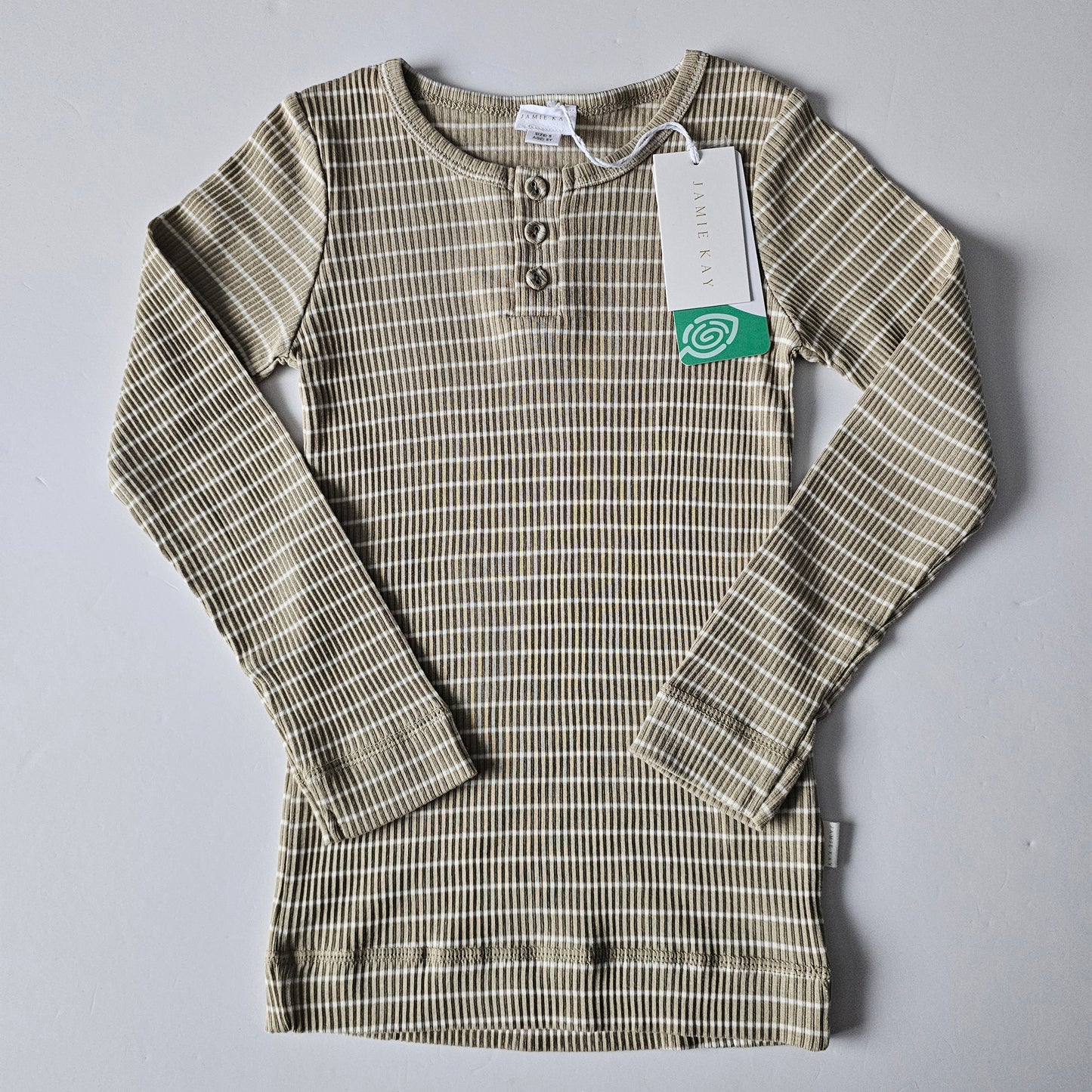 Jamie Kay Cashew/Cloud Stripe Ribbed Henley Top *BNWT* - Size 5