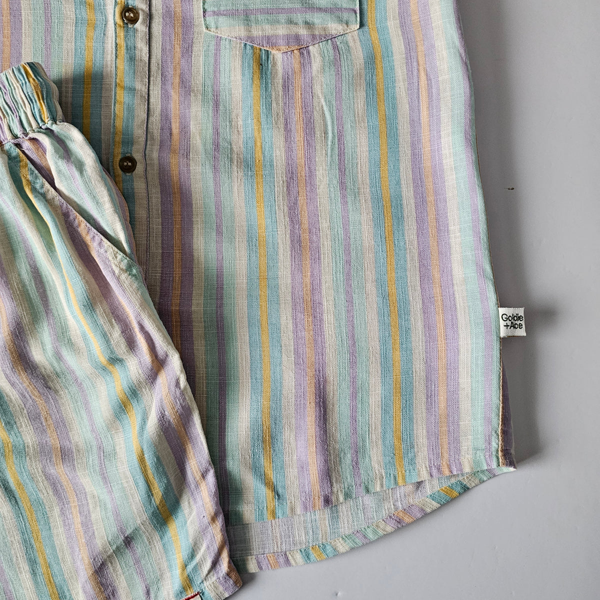 Goldie & Ace Linen Stripe Holiday Shirt & Shorts Duo - Size 8