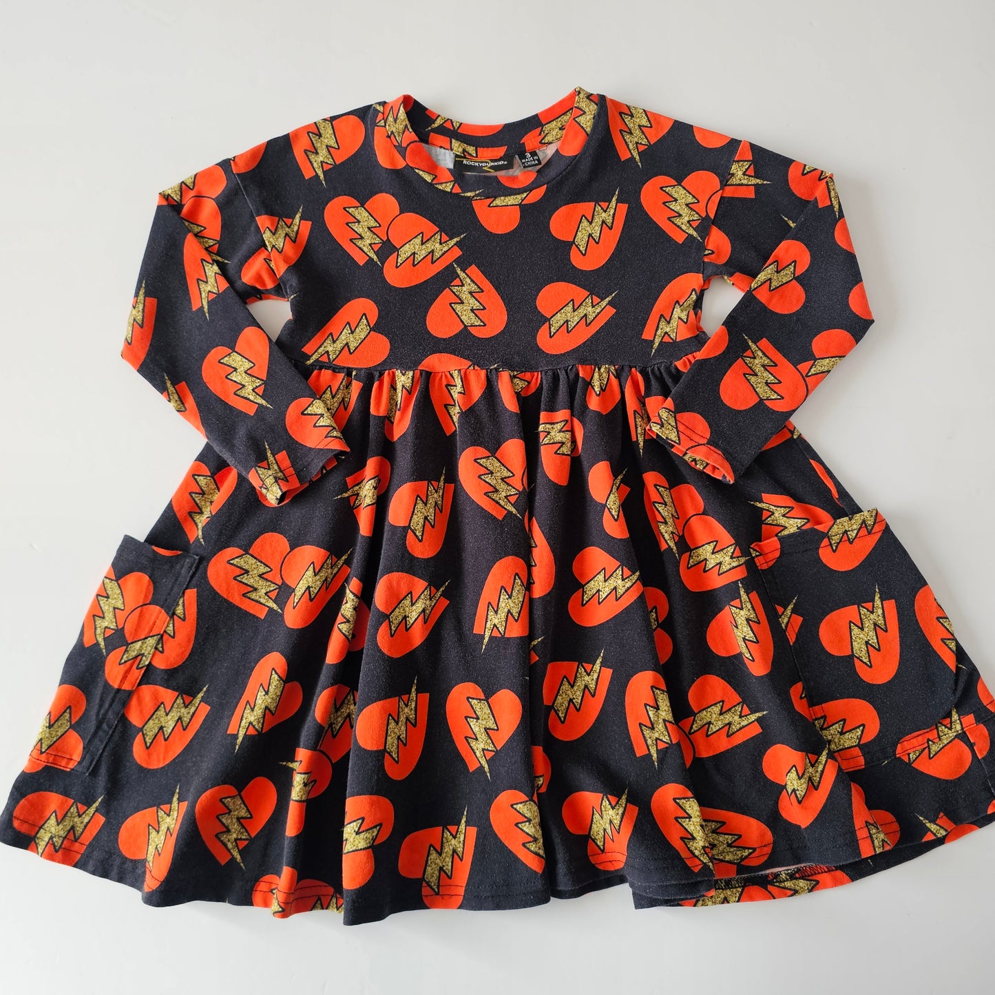 Rock your Kid Lightning Heart Waisted Dress - Size 3