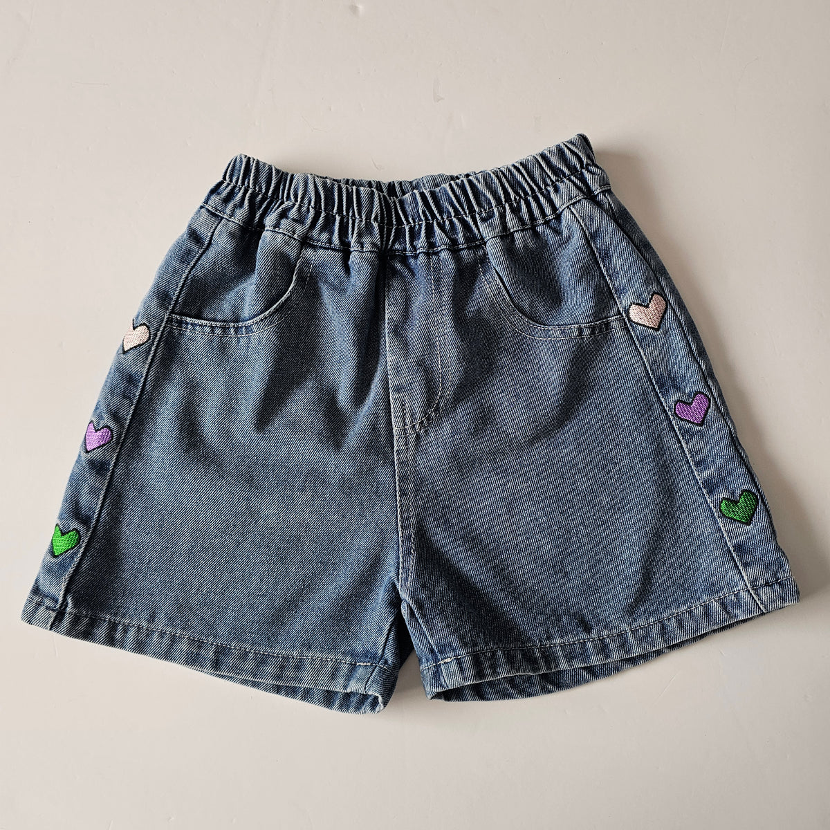Denim Embroidered Heart Shorts - Size 9-10