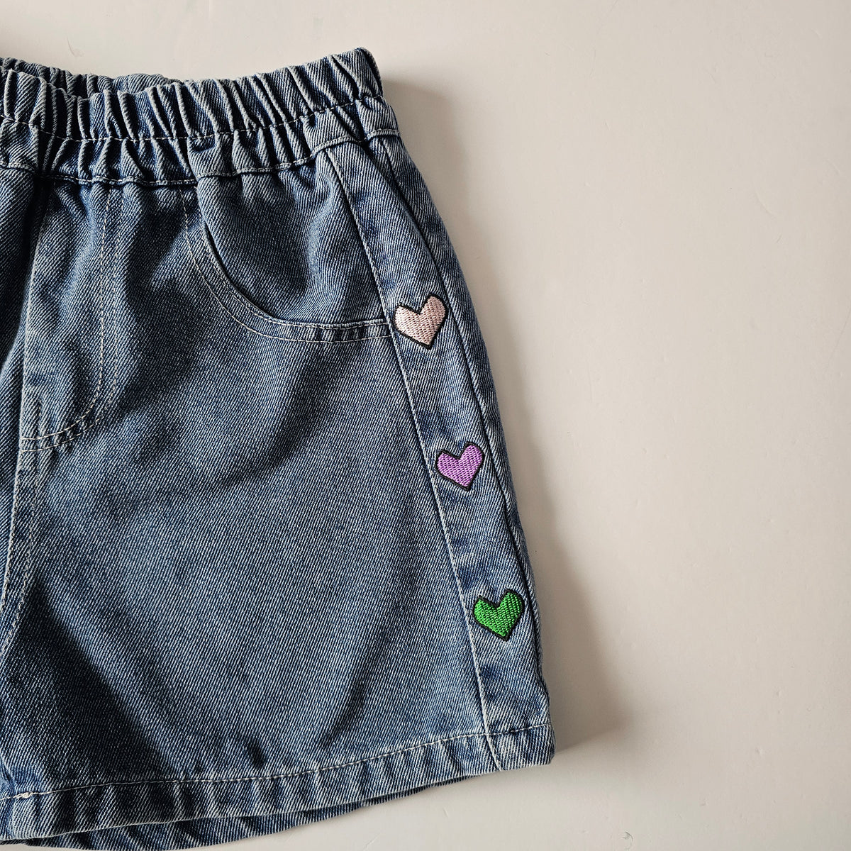 Denim Embroidered Heart Shorts - Size 9-10