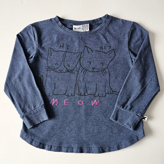 Minti Meow Long Sleeve Top - Size 5