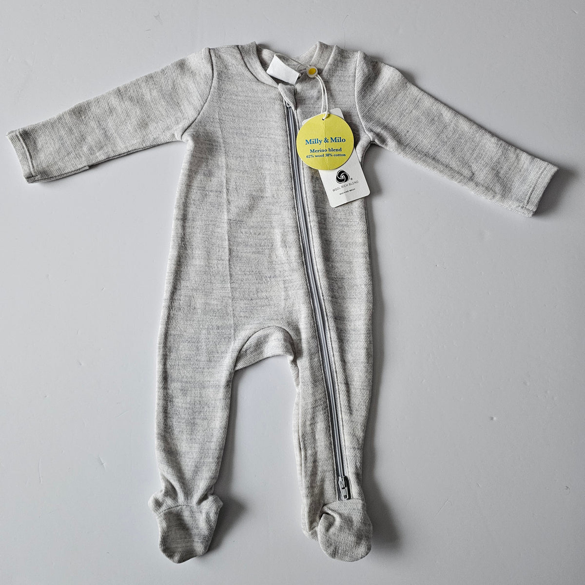 Milly & Milo Merino Blend Grey Marle Zip Onsie *BNWT* - Size Newborn