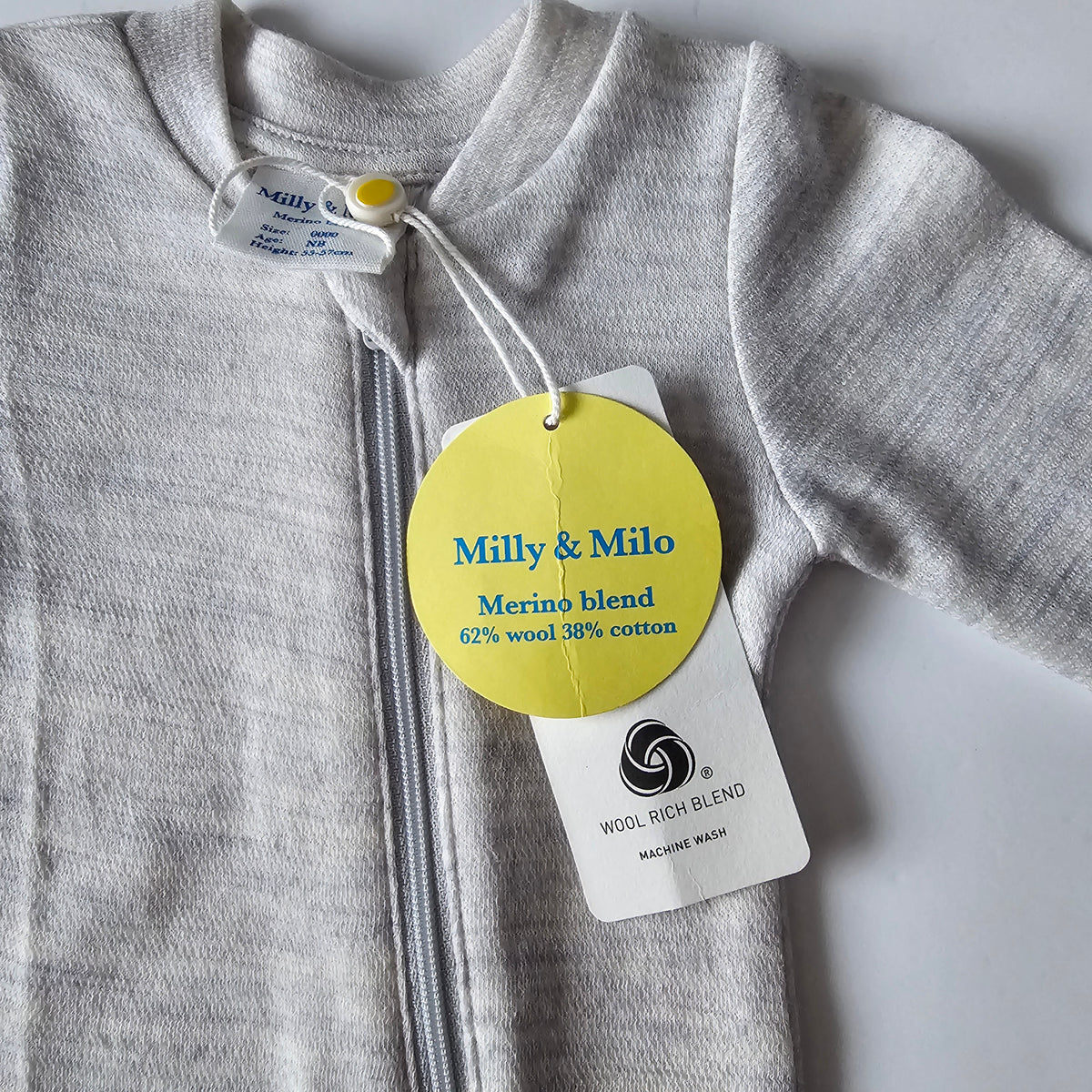 Milly & Milo Merino Blend Grey Marle Zip Onsie *BNWT* - Size Newborn