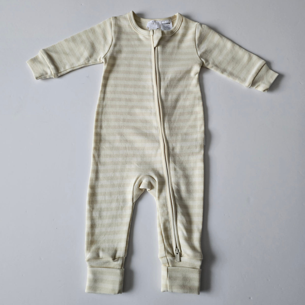 Jamie Kay Frankie Oat/Cloud Stripe Zip Onsie - Size 0-3m
