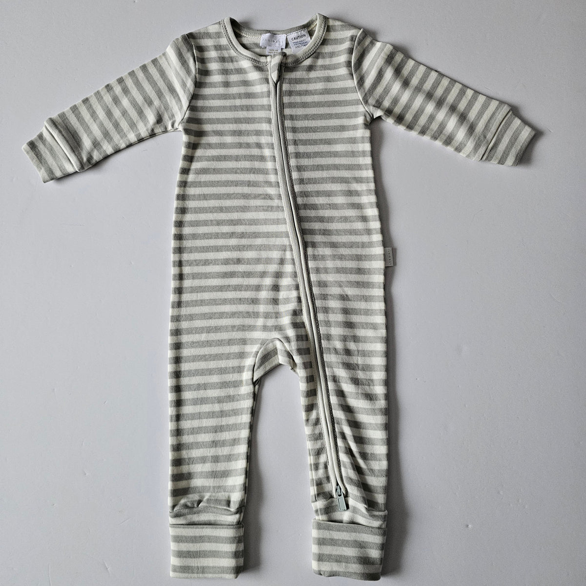 Jamie Kay Reese Mineral/Cloud Stripe Zip Onsie - Size 3-6m