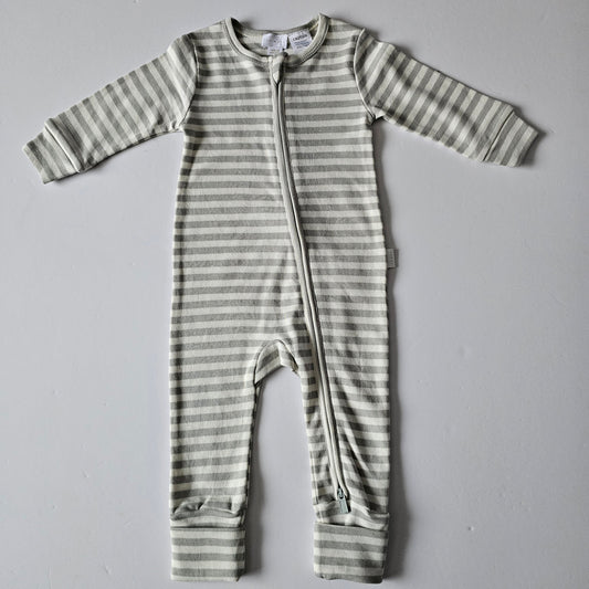 Jamie Kay Reese Mineral/Cloud Stripe Zip Onsie - Size 3-6m