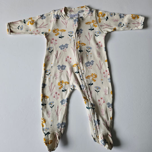 Babu Floral Zip Onsie - Size 0-3m
