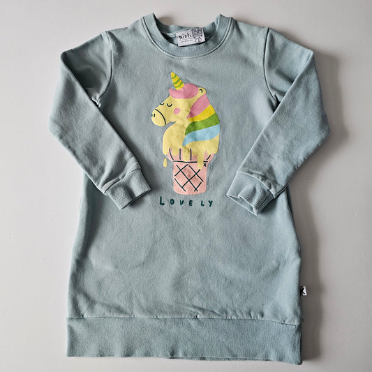 Minti Furry Unicorn Sweatshirt Dress - Size 5-6