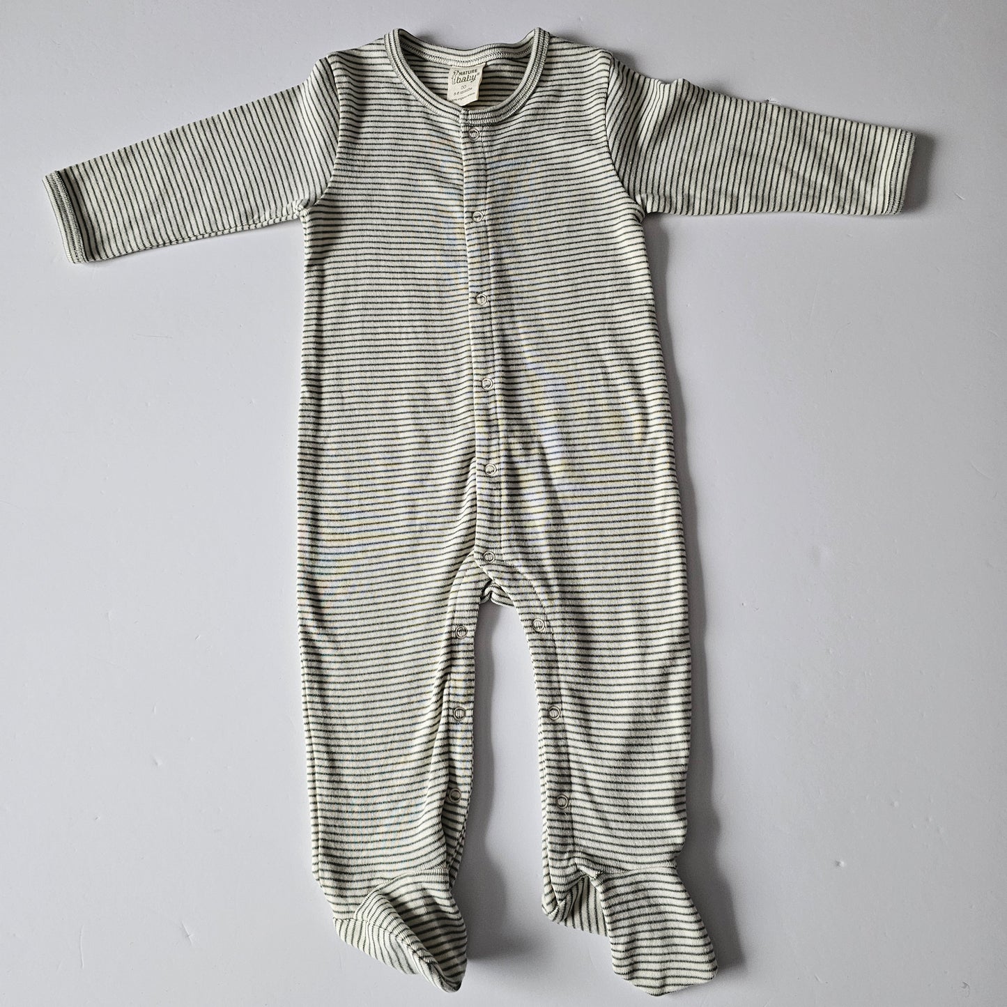 Nature Baby Olive Stripe Strech & Grow Onsie - Size 3-6m