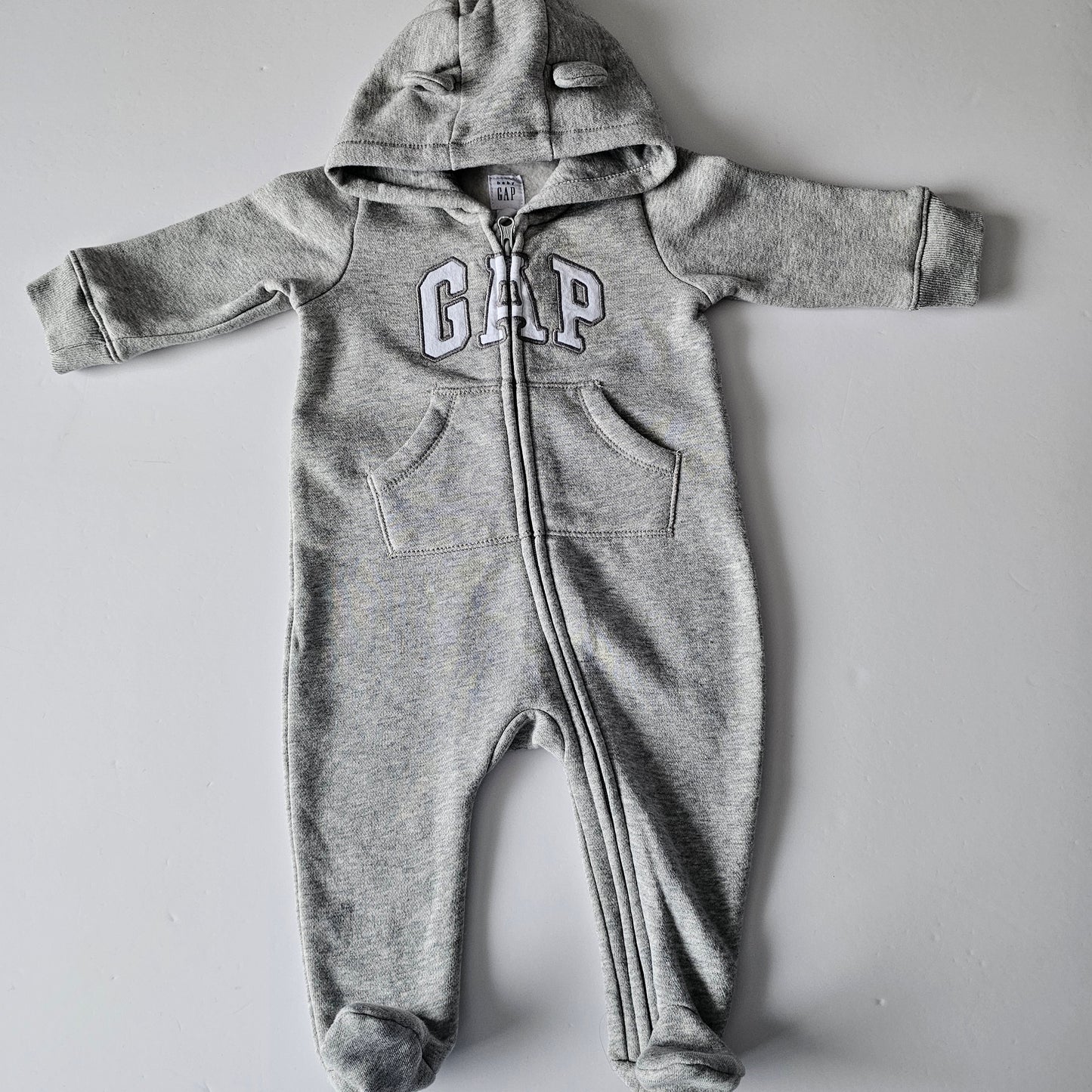 Gap Bear Hooded Zip Jumpsuit - Size 3-6m