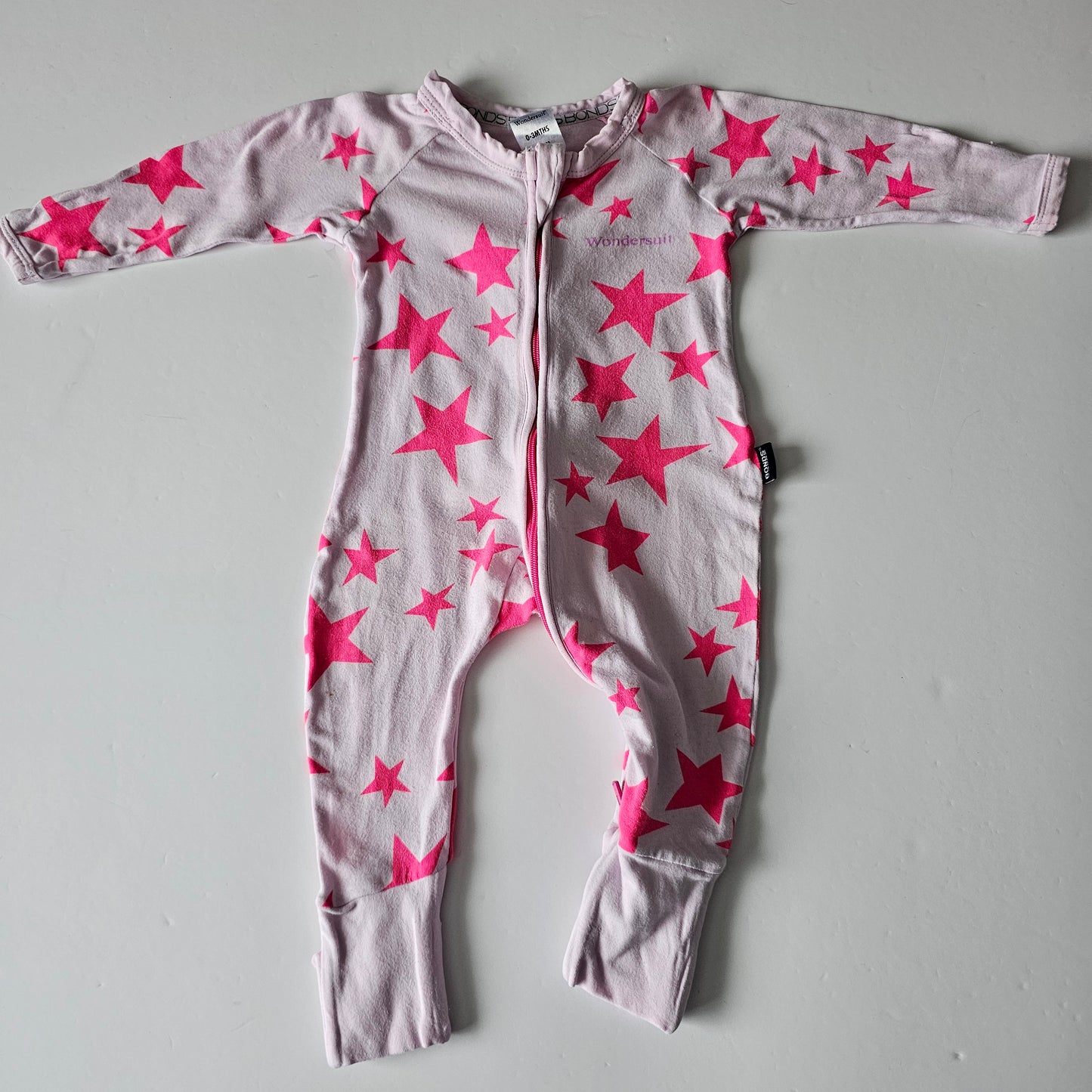 Bonds Pink Star Zip Wondersuit - Size 0-3m