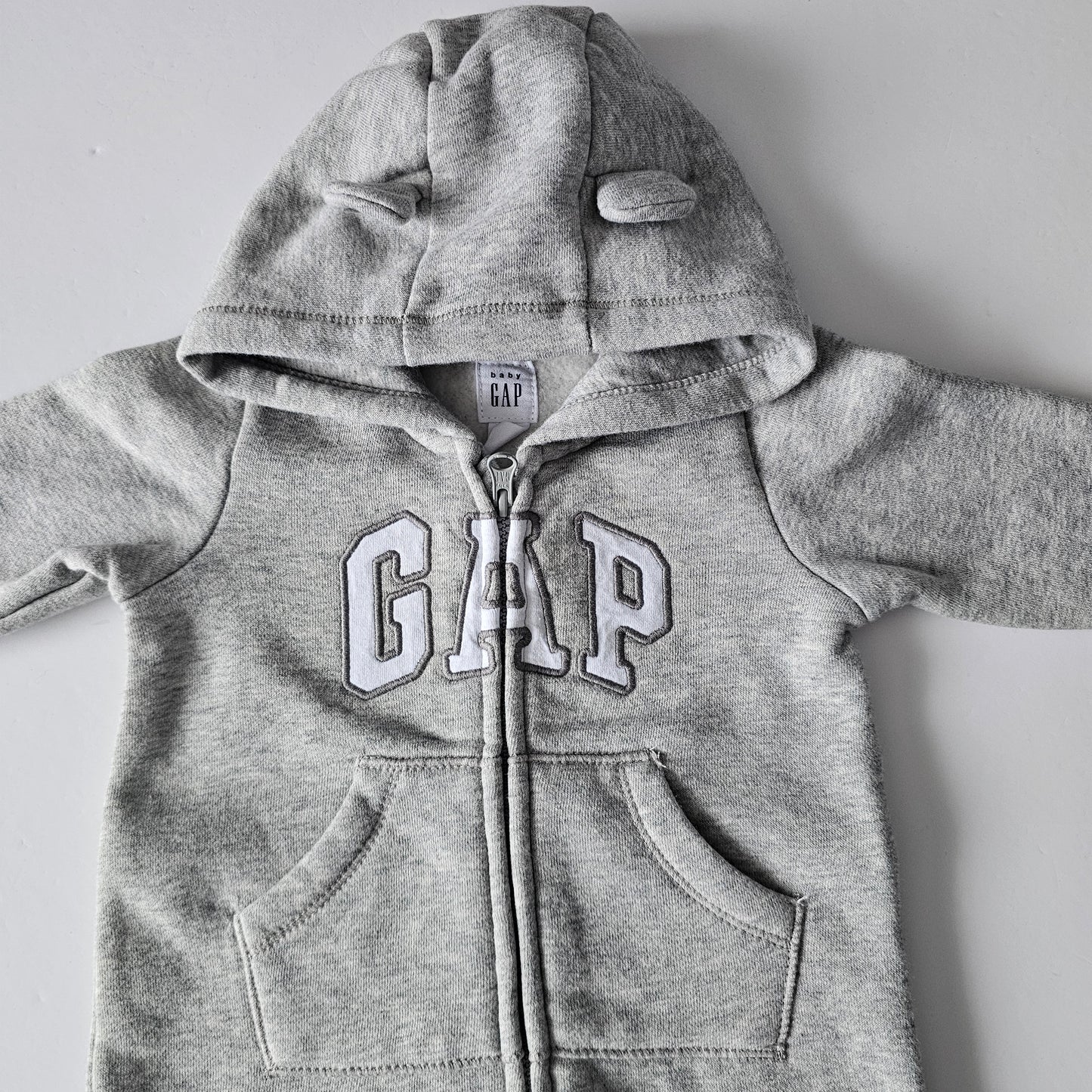 Gap Bear Hooded Zip Jumpsuit - Size 3-6m