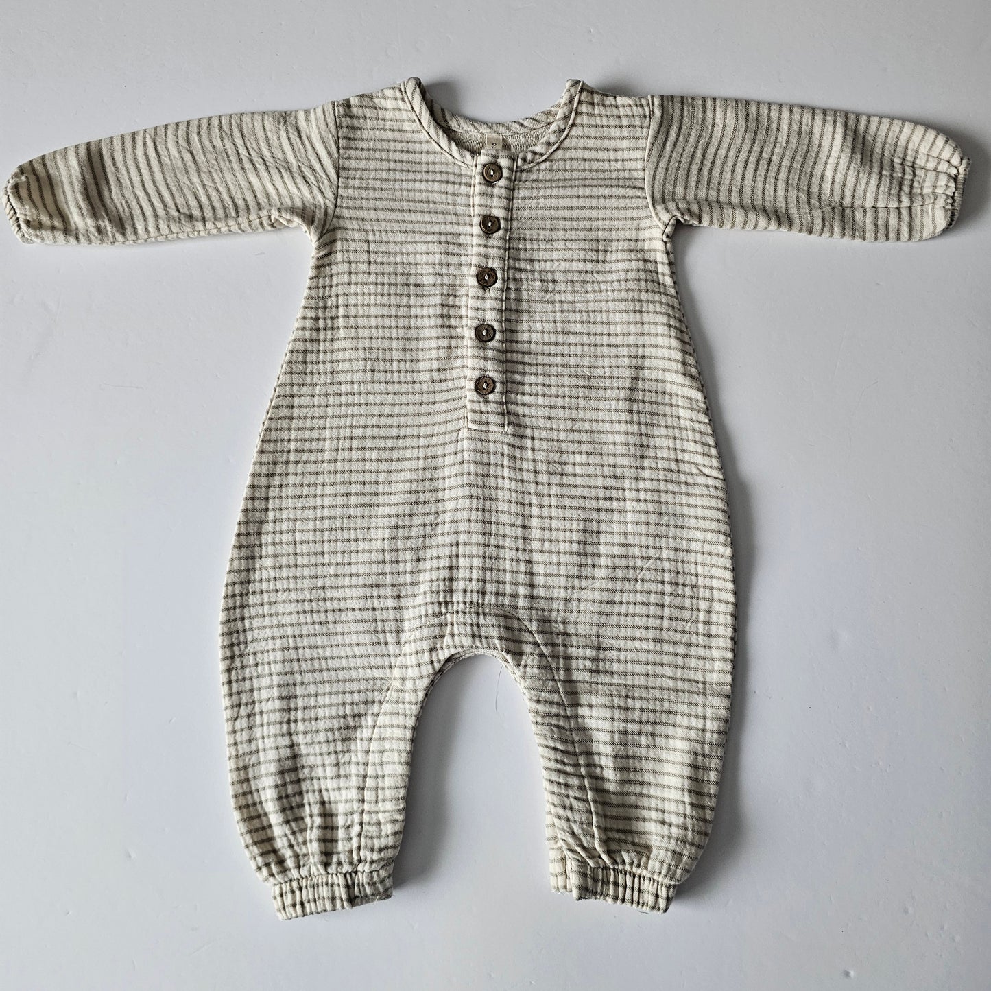 Quincy Mae Woven Basil Stripe Jumpsuit - Size 0-3m