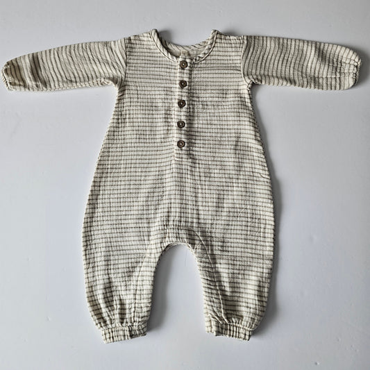Quincy Mae Woven Basil Stripe Jumpsuit - Size 0-3m